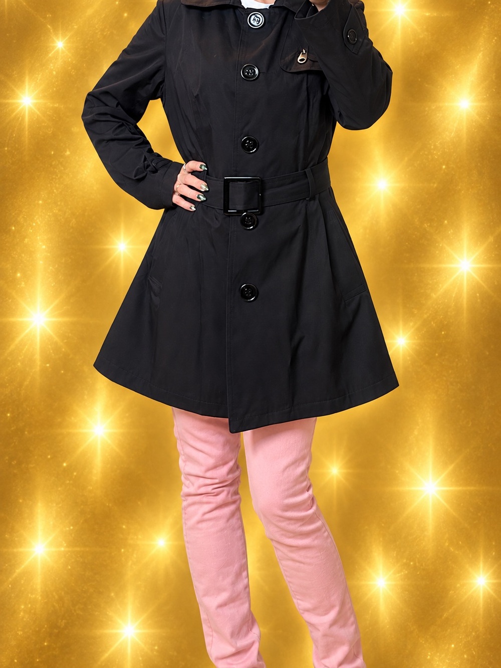 Simon Chang Black Trench Coat with Belt